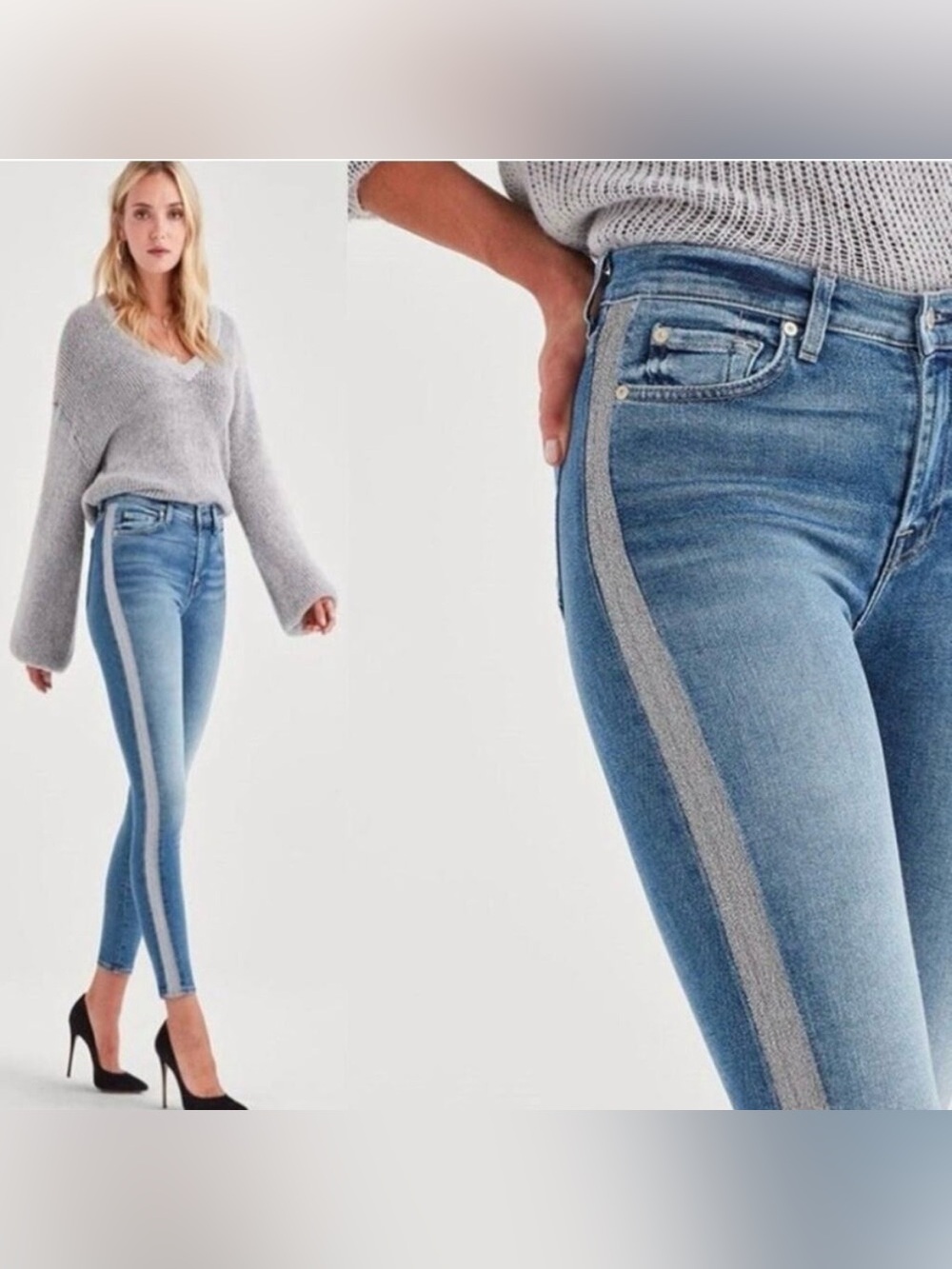 7 For All Mankind the High Waist Ankle Skinny Jeans with Silver Side Stripe